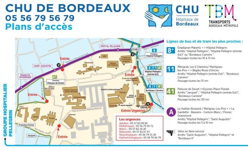 la carte de Bordeaux, hôpital