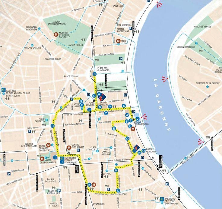la carte de Bordeaux, visite à pied