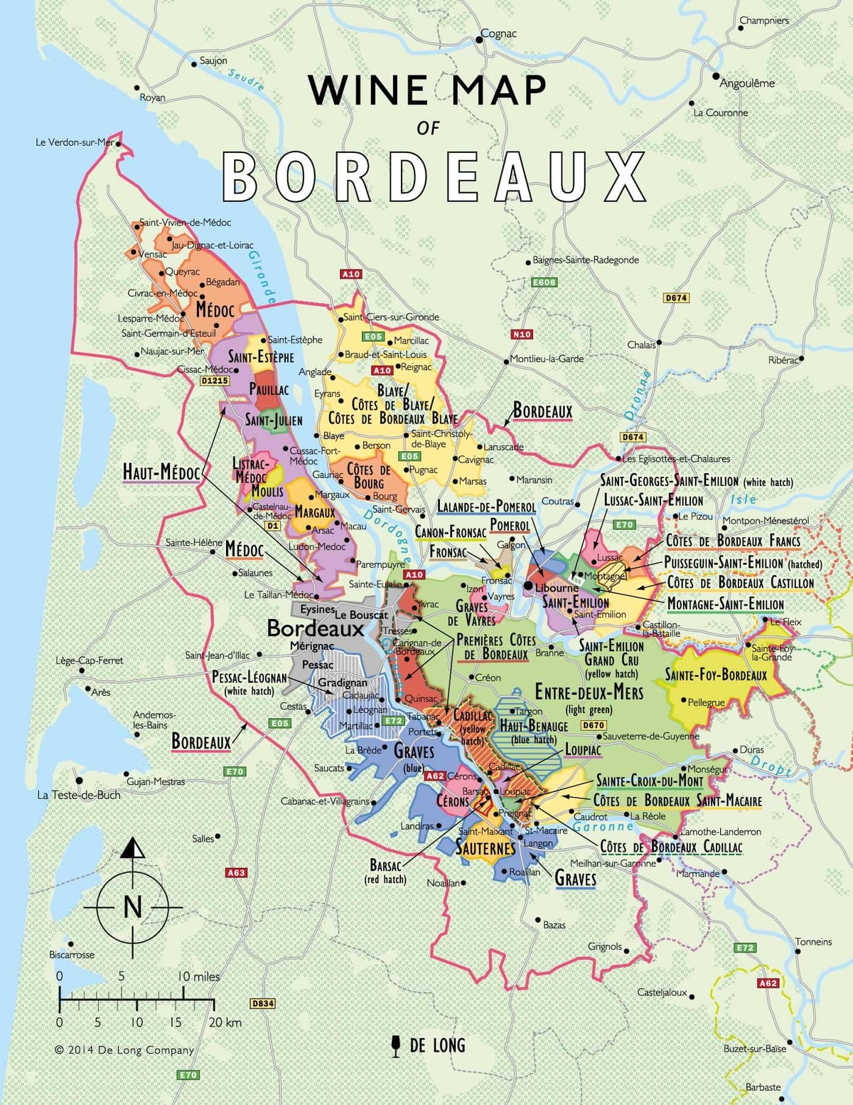 carte de la route des vins de Bordeaux