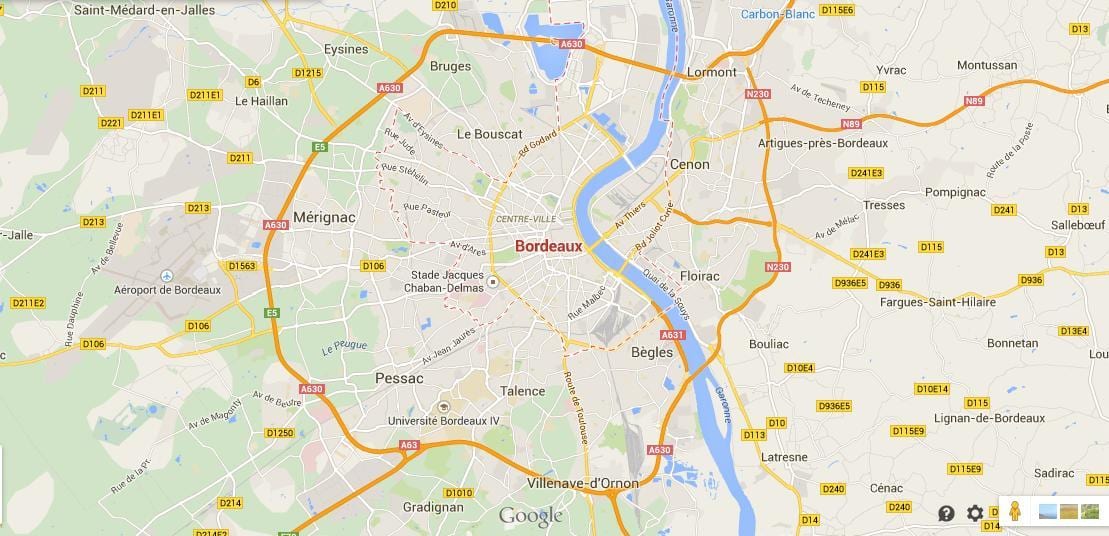 carte de la région de Bordeaux, france