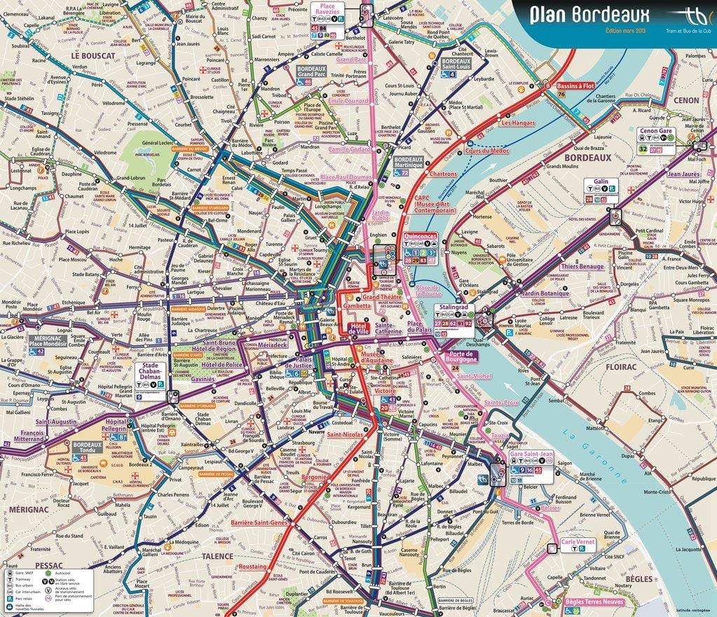 De Bordeaux bus à la carte de l'itinéraire