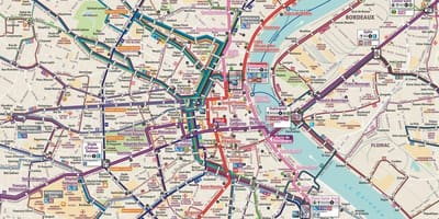 De Bordeaux bus à la carte de l'itinéraire