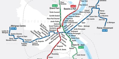 Le Tram de la carte de Bordeaux, france